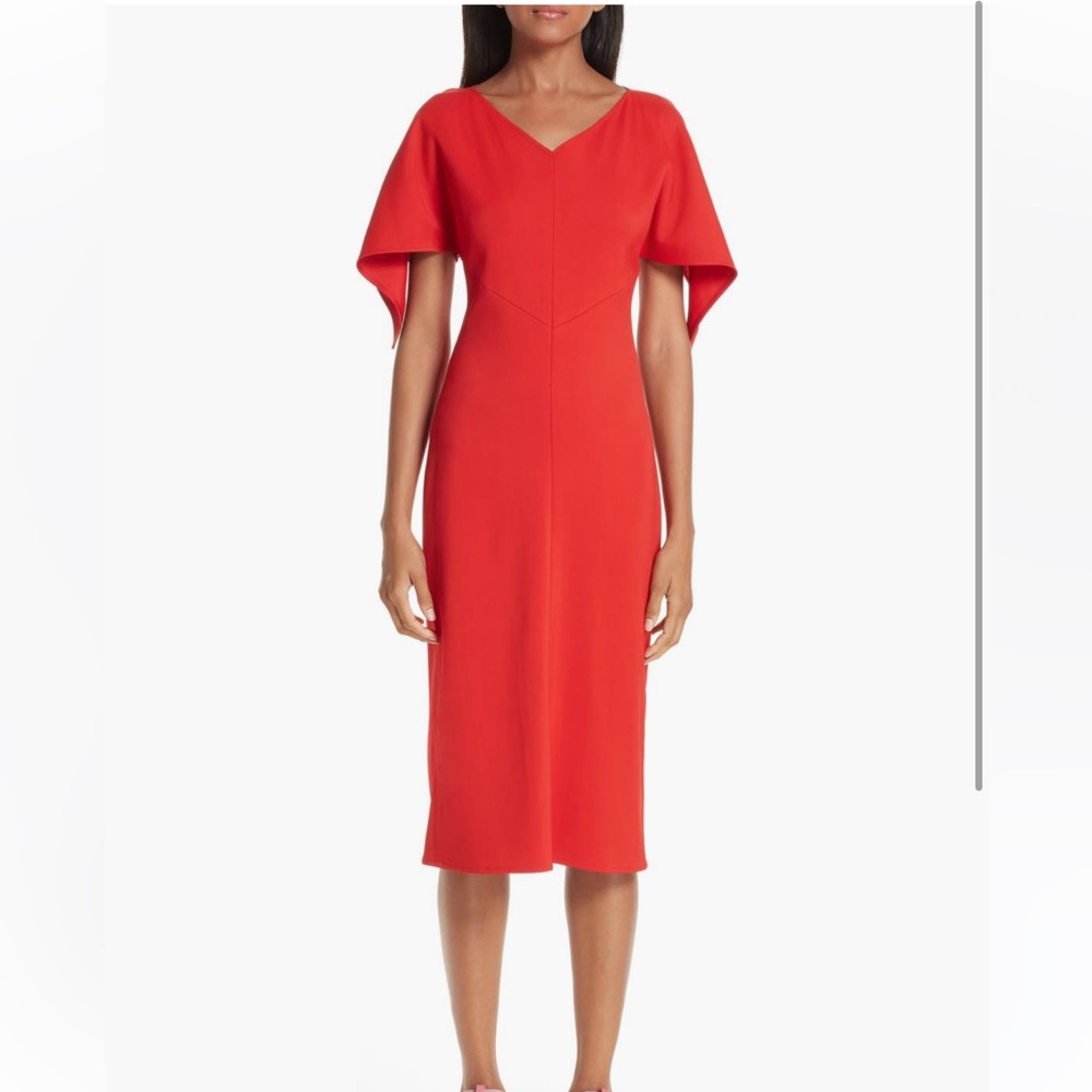 Sies Marjan Red Sheath Midi Dress V-Neck Short Sleeve